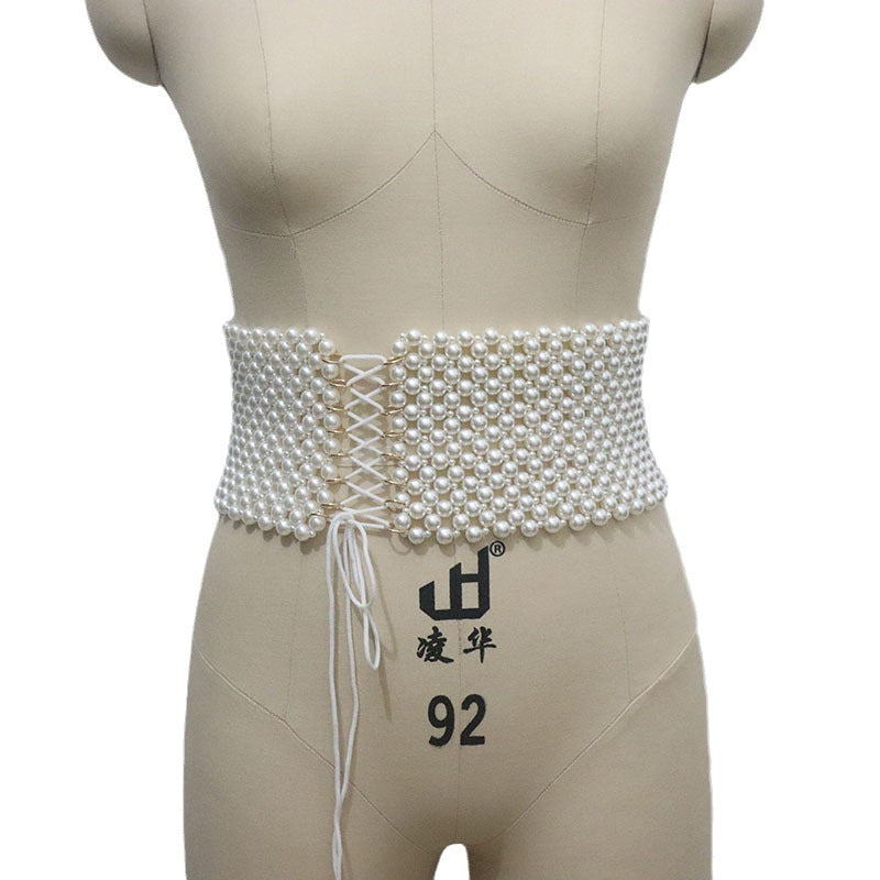 Classic Handmade Beaded Waist Cincher OL Commuter Elastic Waistband