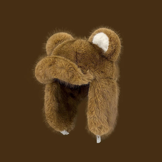 Cute Little Bear-ear Plush Lei Feng Cap For Women
