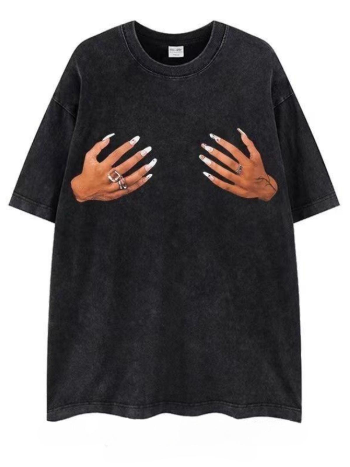 American Washed Distressed Spoof Finger Print Short Sleeve