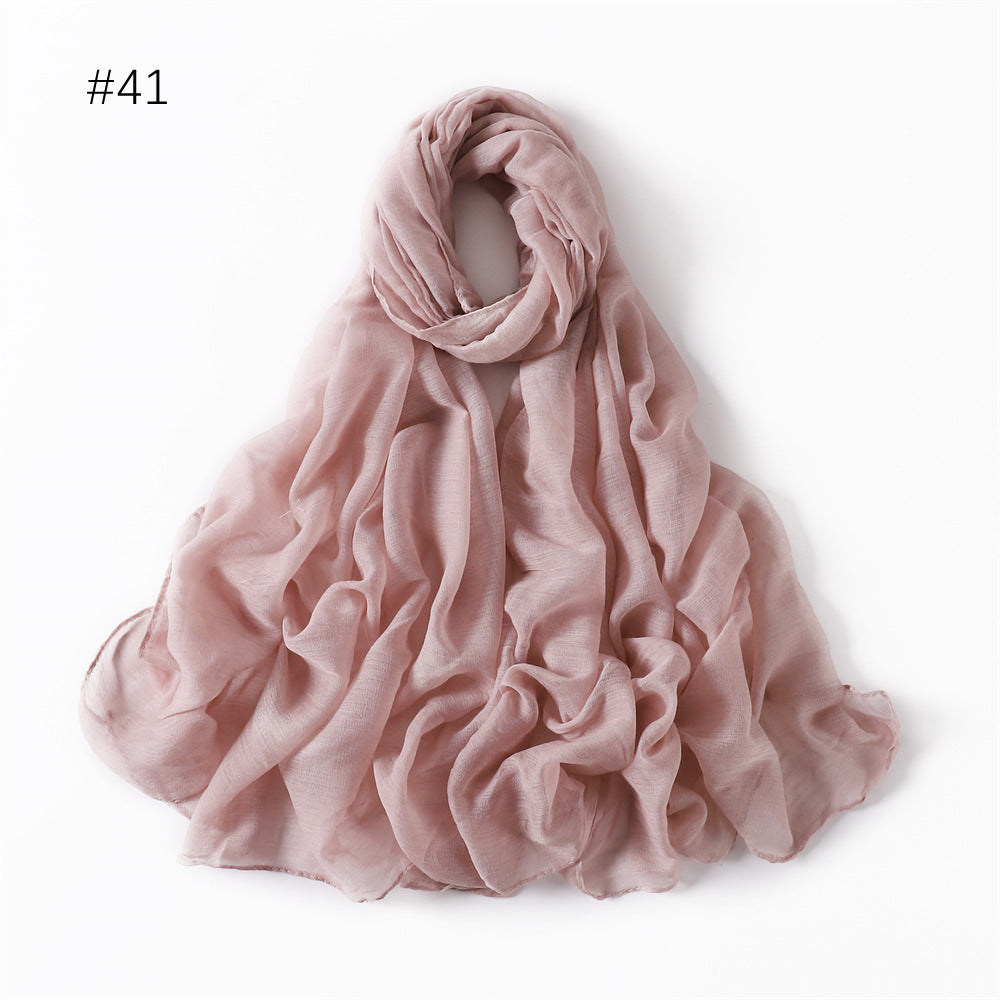 Classic Women's Pure Color Tulle Cotton And Linen Breathable Thin Scarf Silk