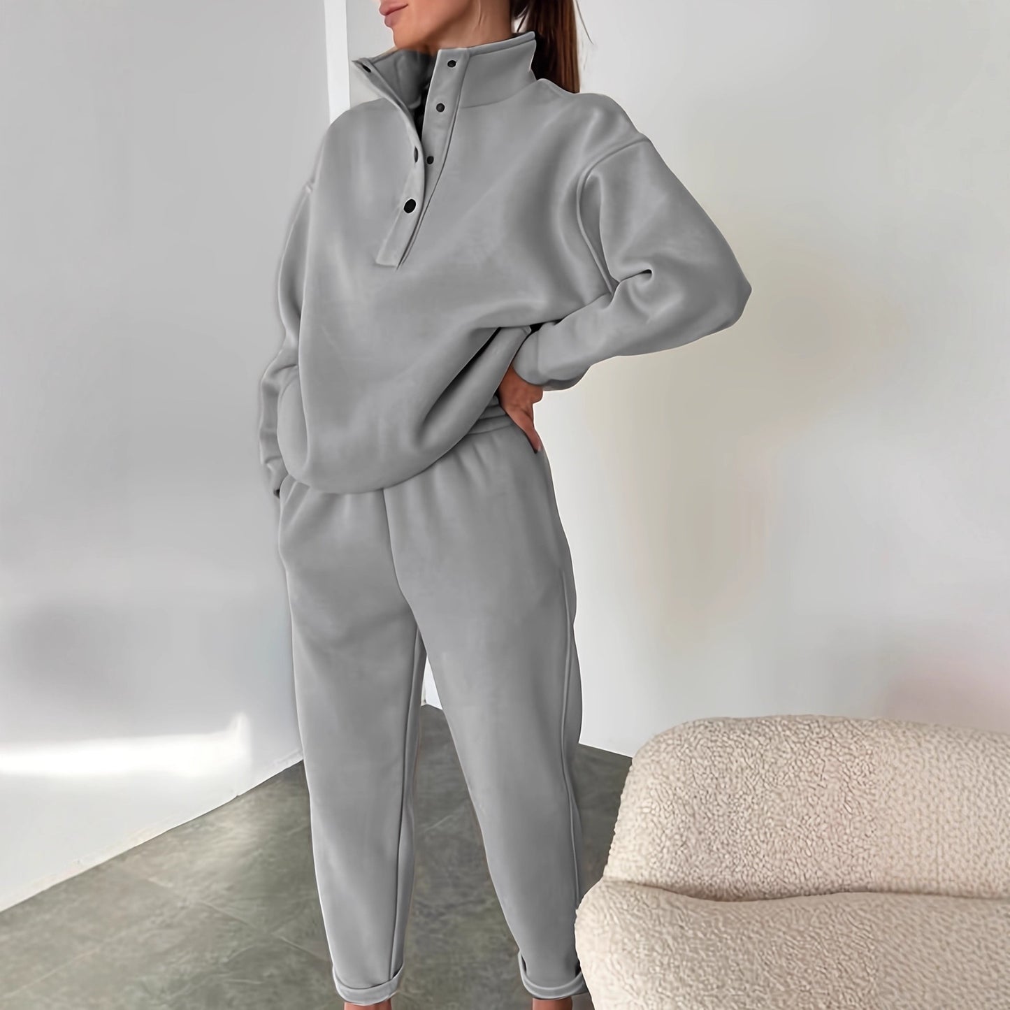 New Women's Fashion Button Collar Two-piece Set