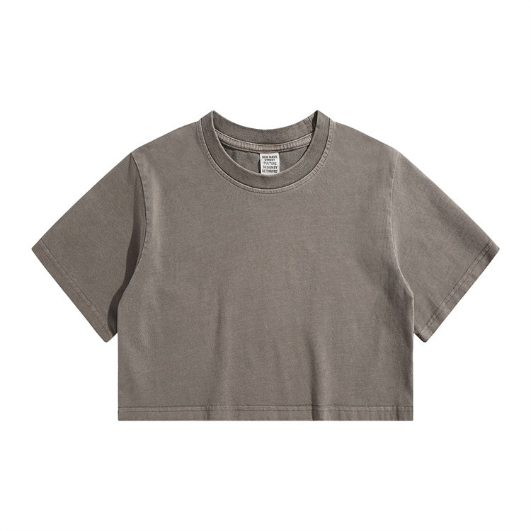 High Waist Cropped T Shirt With Navel Design