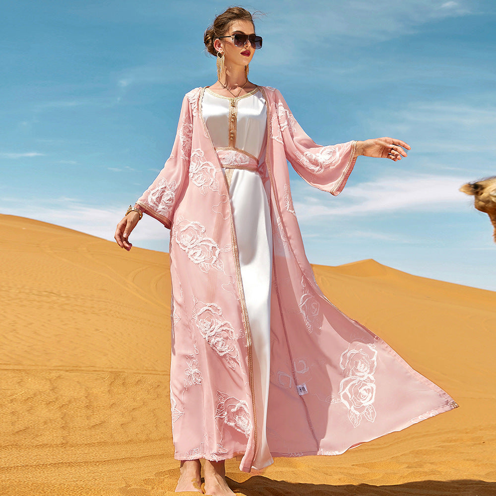 Womens Fashion Embroidered Robe Dress Set