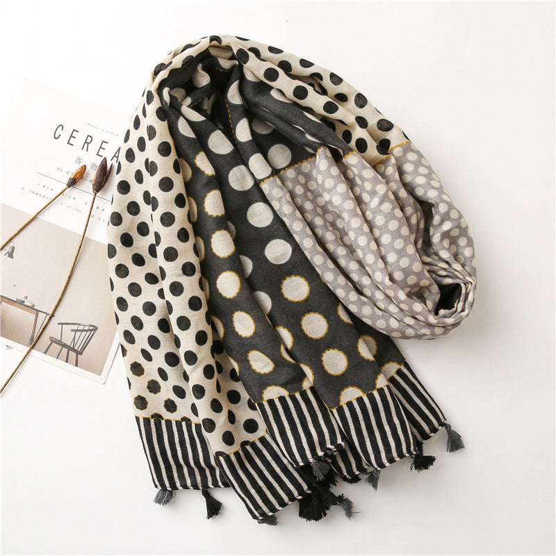 Arranged Cotton And Linen Stitching Long Scarf