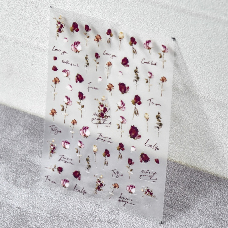 Dried Rose Flower Nail Sticker