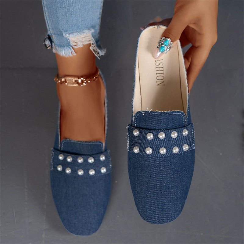 Leisure Flat Bottom Pearl Toe Cap Slippers