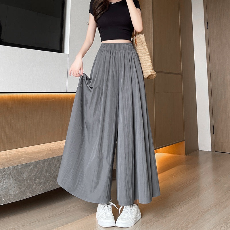 High Waist Slimming A- Line Skirt Casual Small Ice Silk Wide-leg Pants