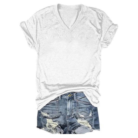 Europe And America Spring And Summer Solid Color Printing T-shirt V-neck Pullover