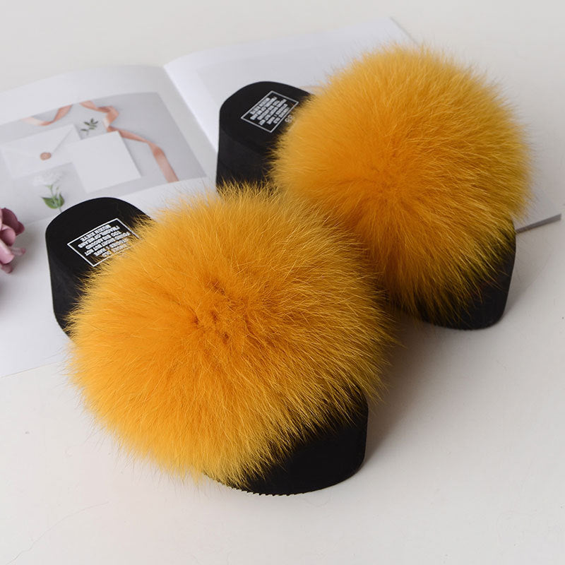 New Fox Fur Women's Sandals Height Increasing Leisure