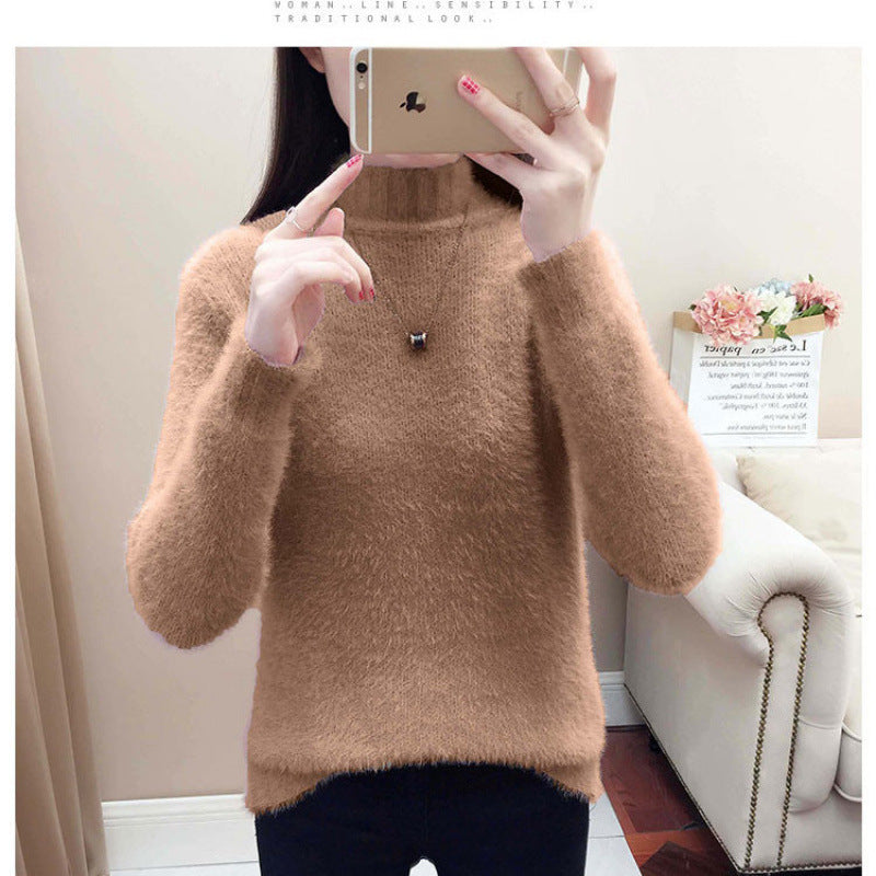 Minkpels Kort Halv Turtleneck Sweater til Efterår og Vinter