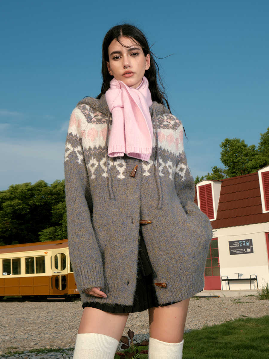 Knitted Hooded Cardigan Sweater Couple Thickened Sweater Coat