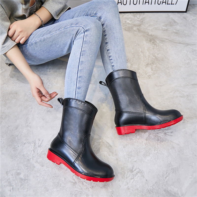 Waterproof Rubber Shoes Wear-resistant Mid-tube