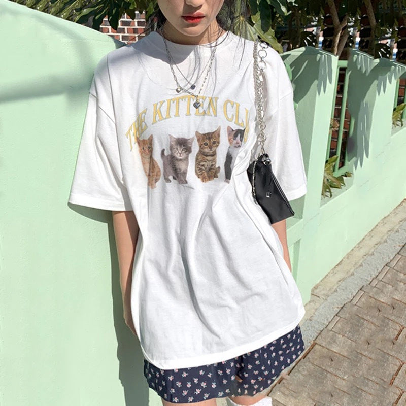 White Shoulder T-shirt Summer Men's And Women's Same Retro Casual Loose