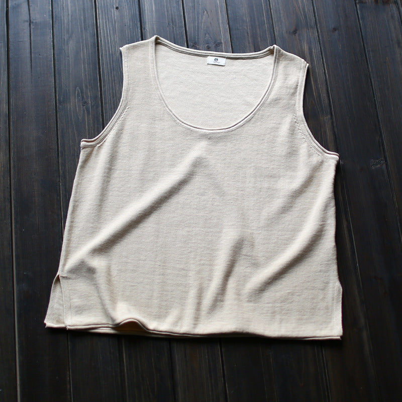 Round Neck Women's Loose Artistic Curling Distressed Vest
