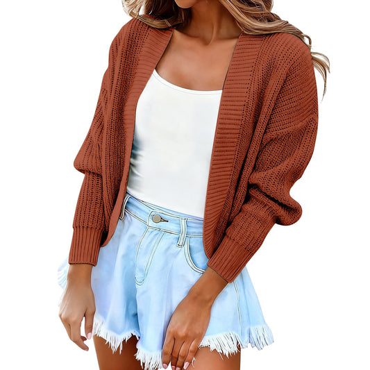 Strikket cardigan-sweater til kvinder med kort kappe