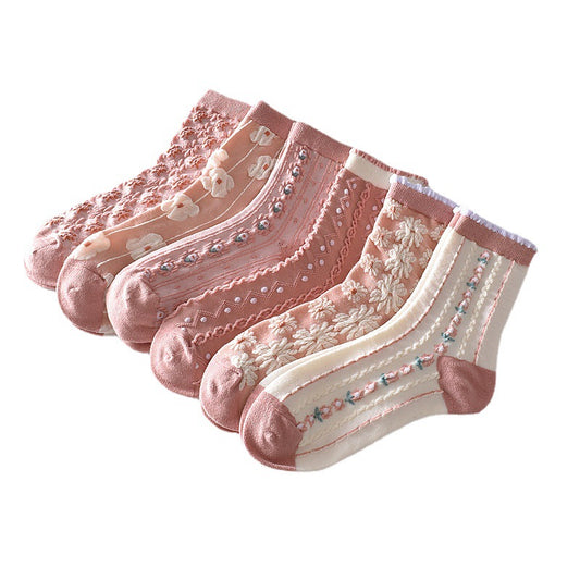 Cotton Pink Autumn And Winter Socks Women's Mid-calf Korean Style