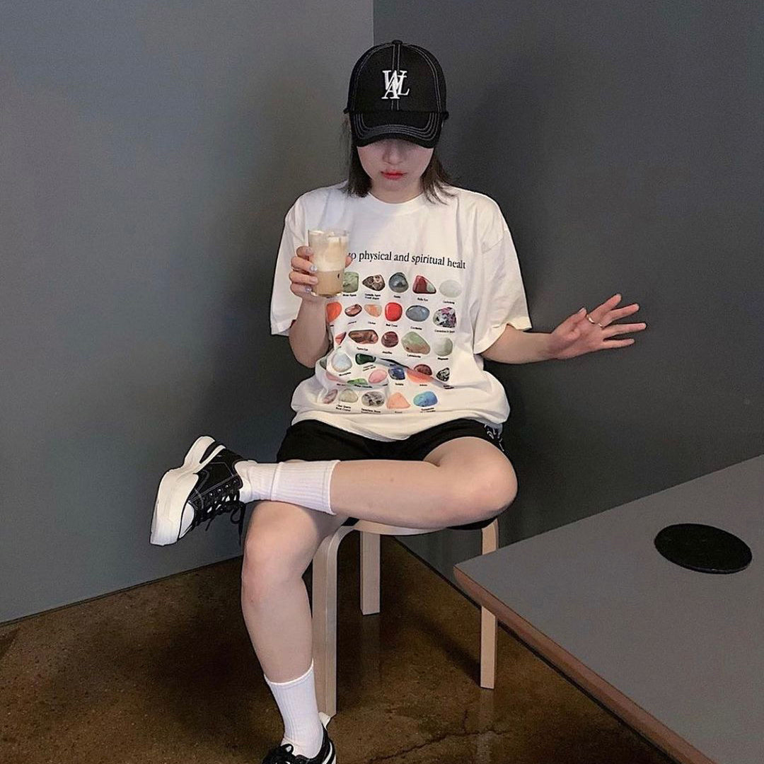 Colored Gemstone Printed Pure Cotton Short Sleeve Loose T-shirt