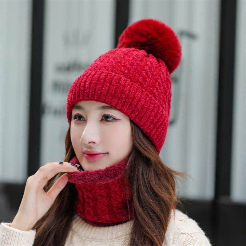 Women's Fashion Warm Fleece Thickened Scarf Hooded Hat
