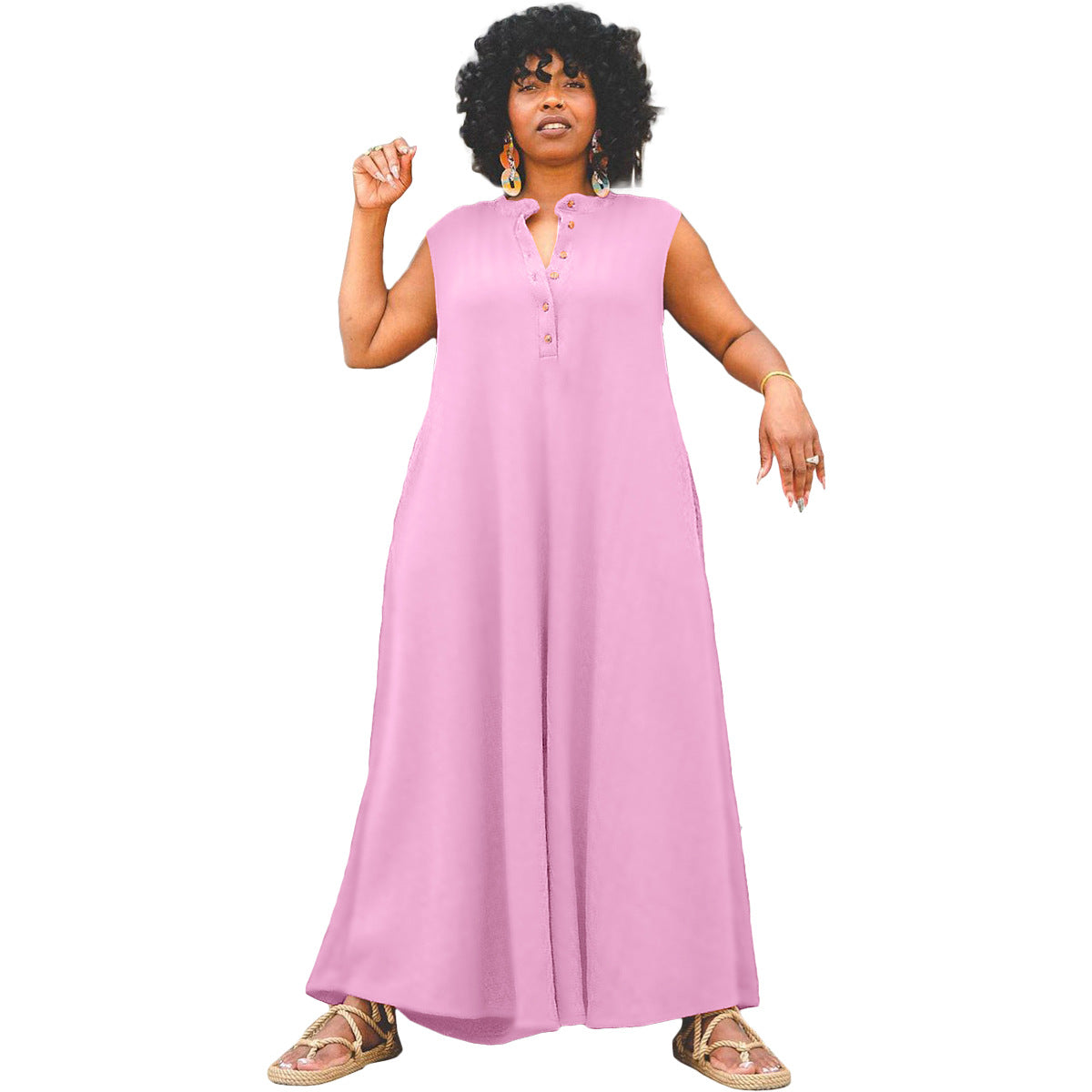 Kvinders Casual Jumpsuit med Knapper Store Størrelser