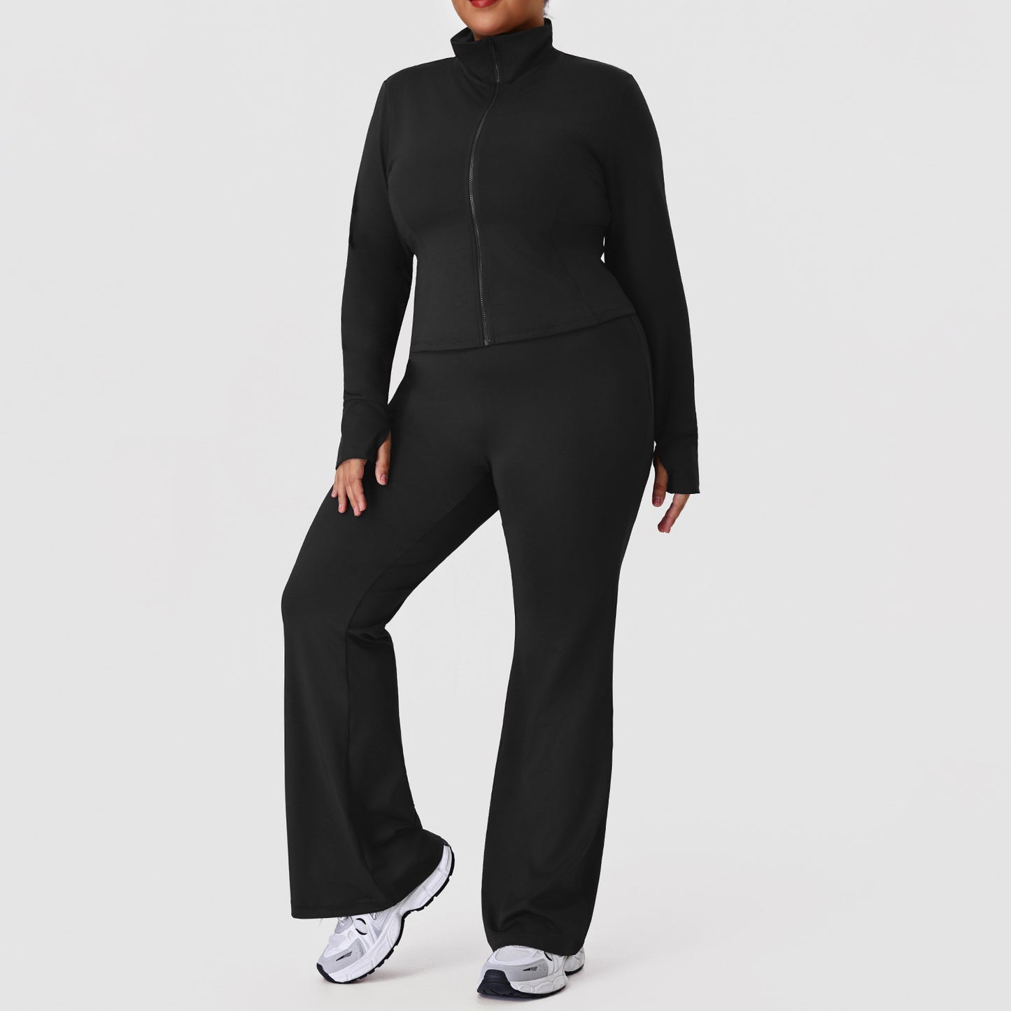 Stand-collar Coat And High-elastic Hip-lifting Flared Pants Set