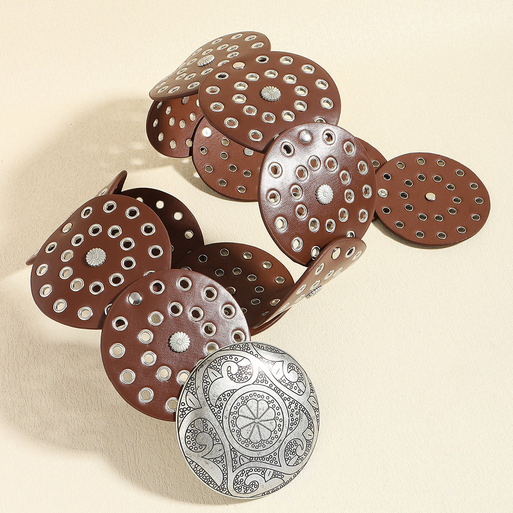 Fashion Punk Exaggerated Round Cutout Personality Belt Ladies Metal Retro Wide Belt