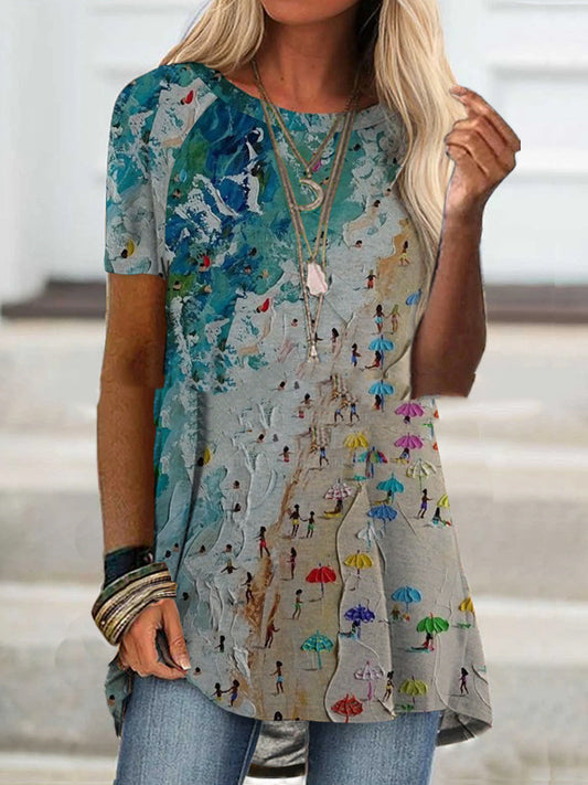 Women's Printed Loose Round Neck Long Sleeve T-shirt
