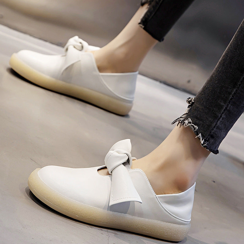Bowknot Autumn Soft Leather  Flat  One Pedal Casual Single Shoes Women's Trend