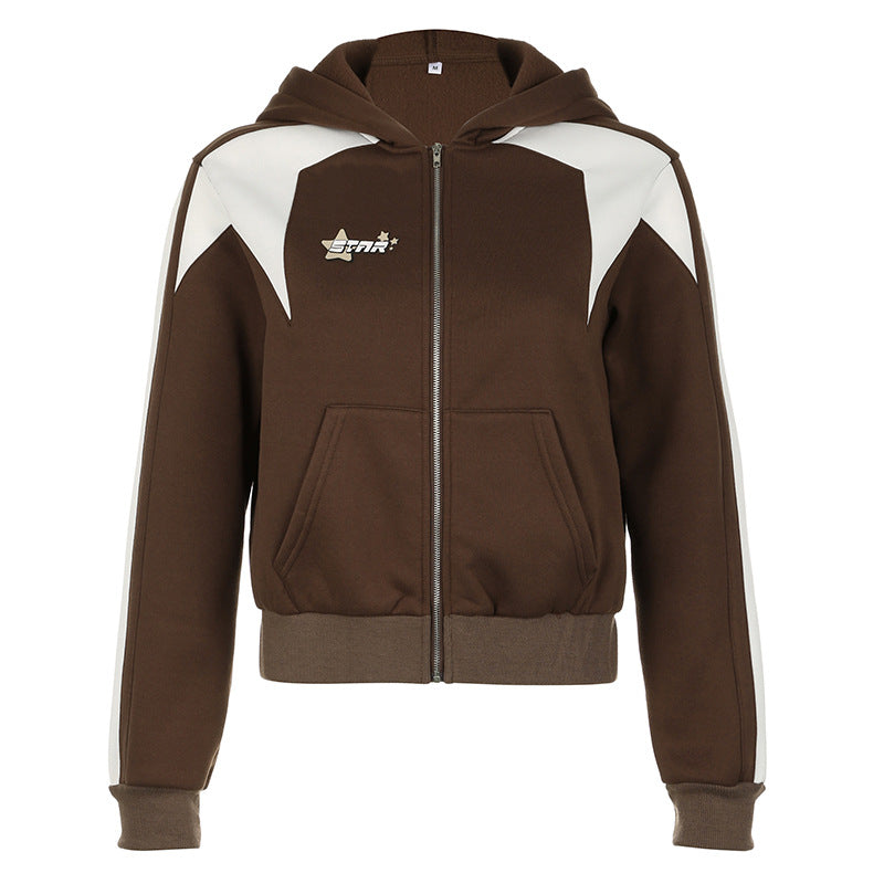 Stitching Contrast Color Letter Printed Hoodie