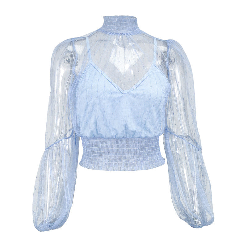 Women's Clothing New See-through Mesh Top Chiffon Shirt