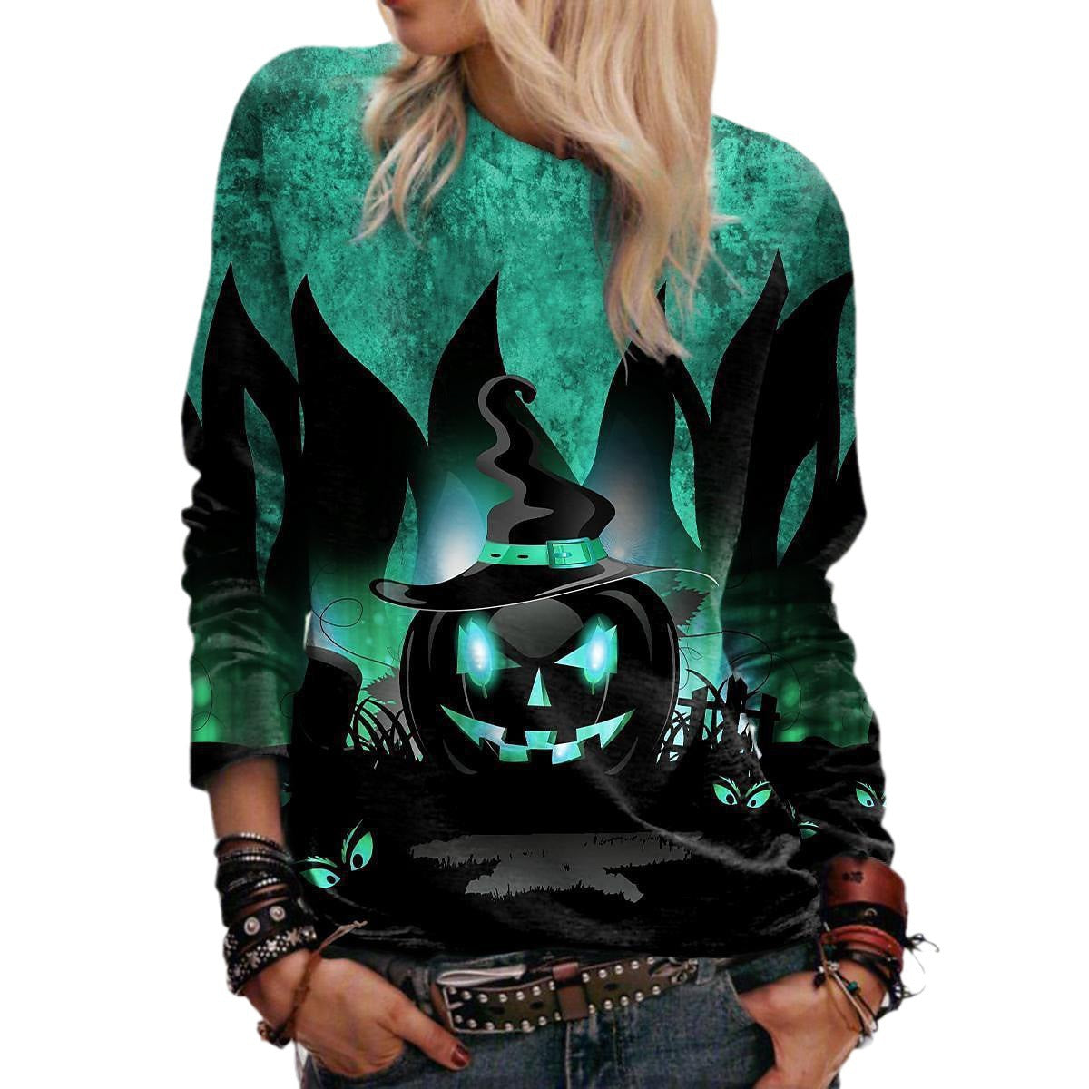 Women's Halloween Printed Crew Neck Sweatshirt