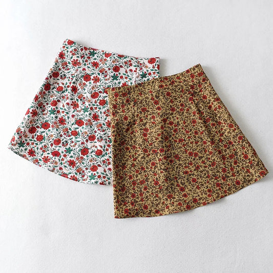 High Waist Make Legs Look Long Curved Hem Printing Skirt A- Line Skirt