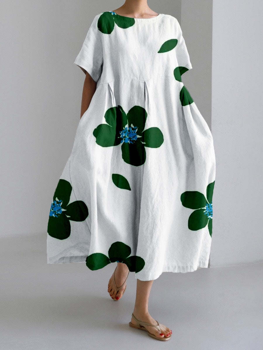 Digital Printing Small Chrysanthemum Women's Casual Short Sleeve Large Swing Dress