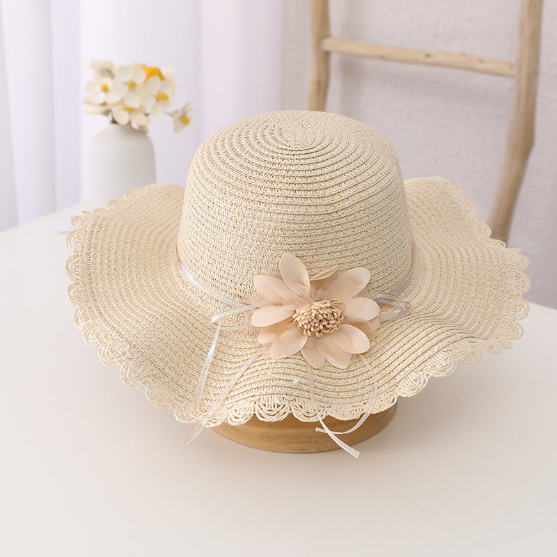 Children's Summer Sunshade Flower Princess Straw Hat Backpack Set