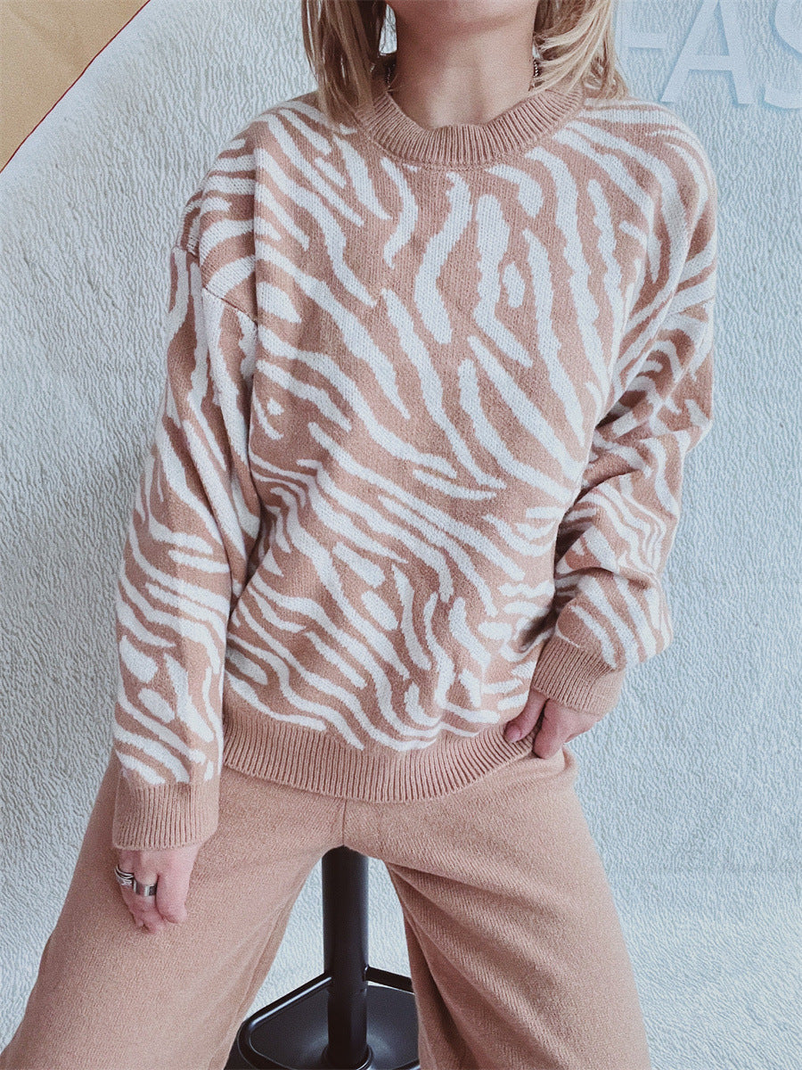 Commuter Knitted Two-piece Zebra Pattern Contrast Color