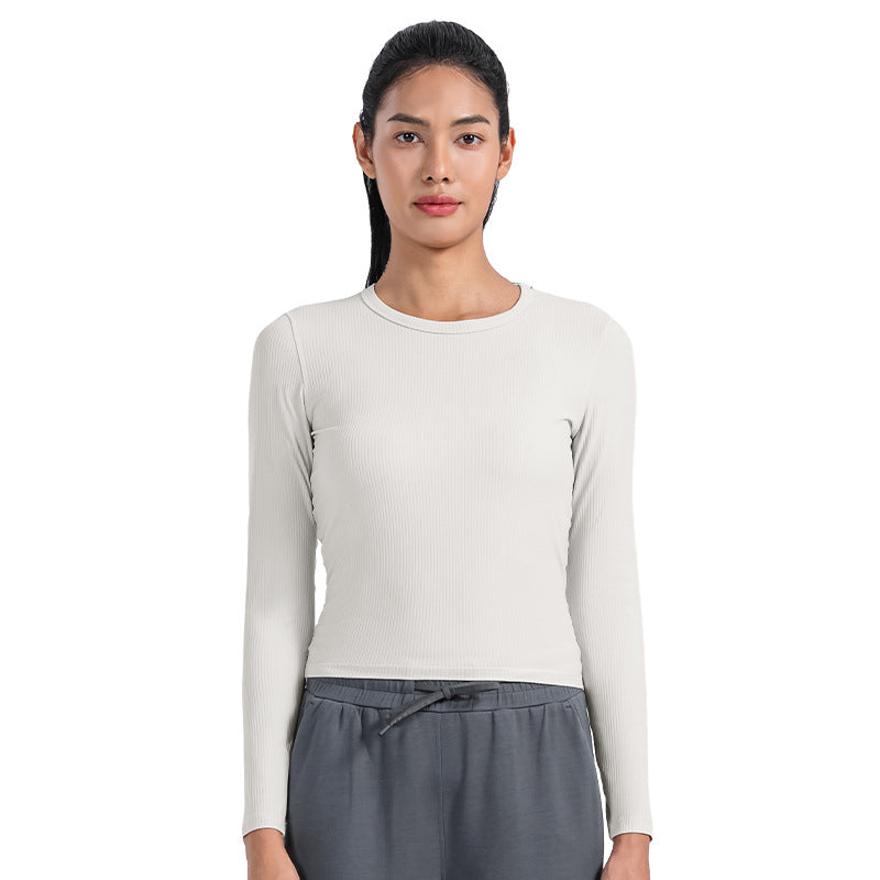 Sports Long Sleeve Vertical Bar Thread Round Neck Yoga Clothes