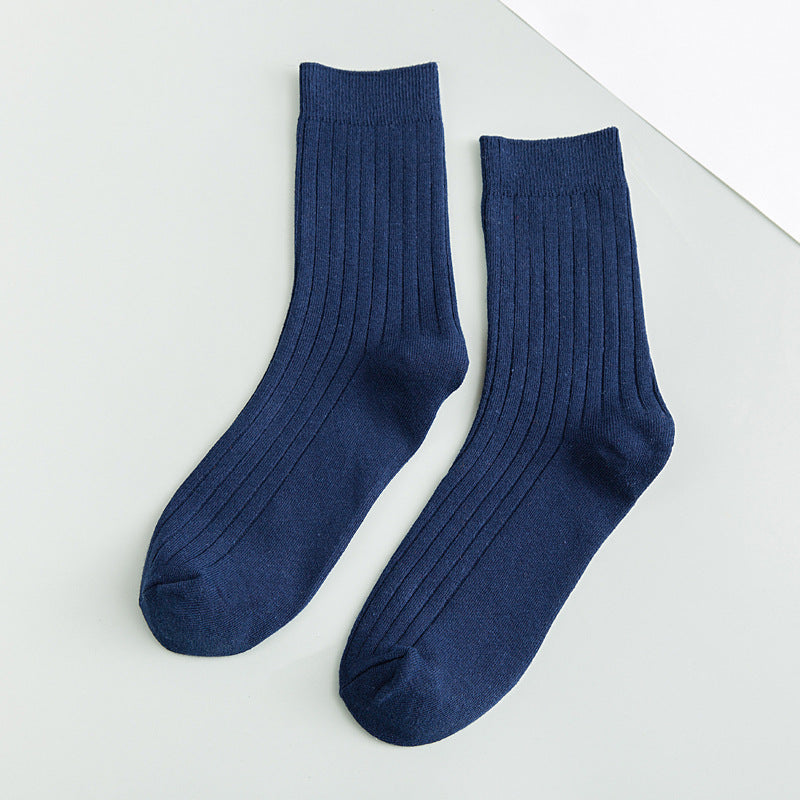 Men's Cotton Socks Solid Color Vertical Stripes Middle Tube