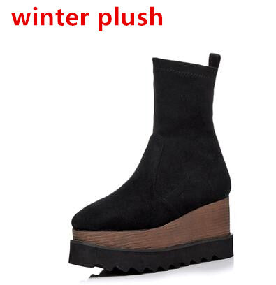 Square Toe Wedge Platform Stretch Boots