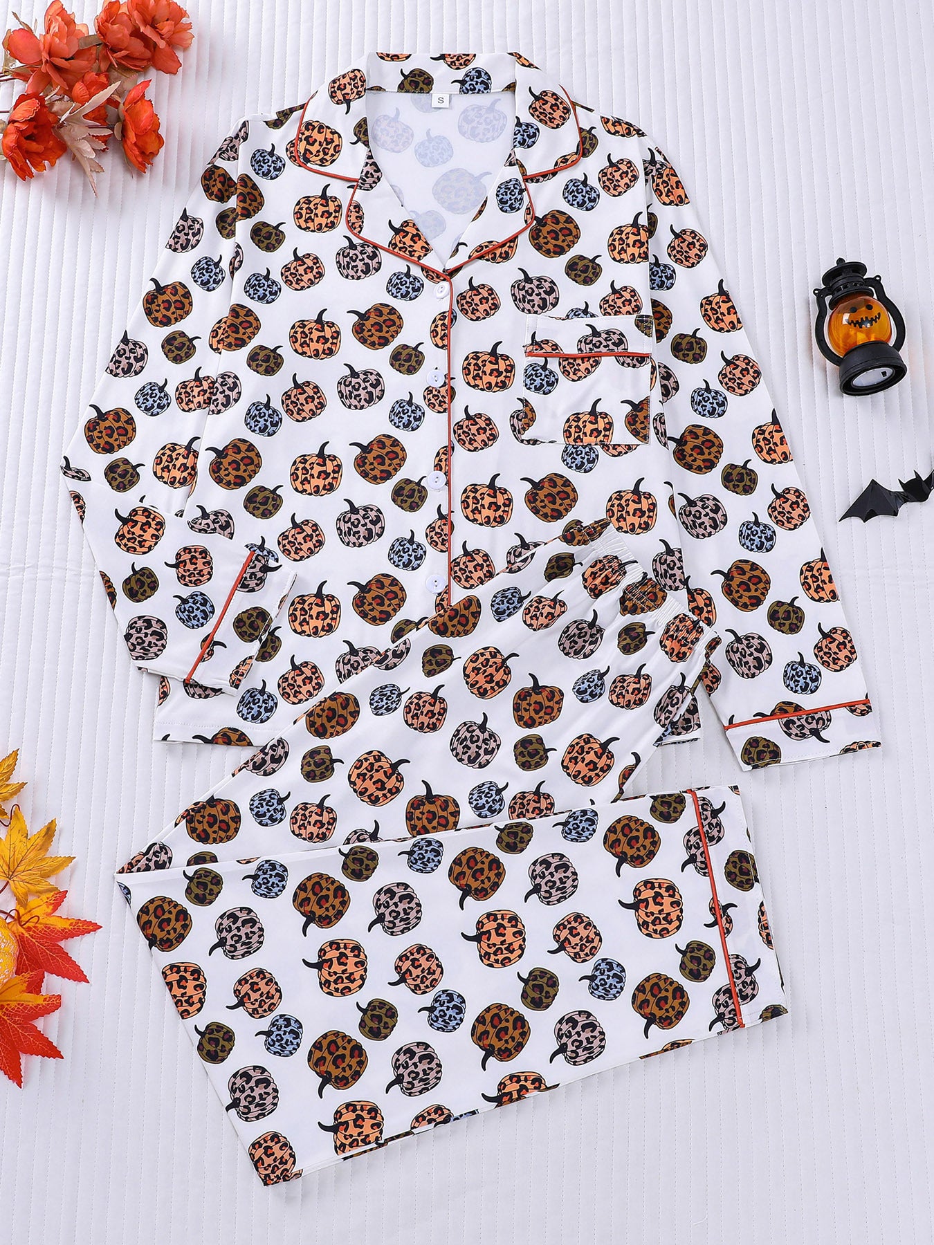 Autumn Winter Two-Piece Set Cardigan With Halloween Print And Long-Sleeve Pants