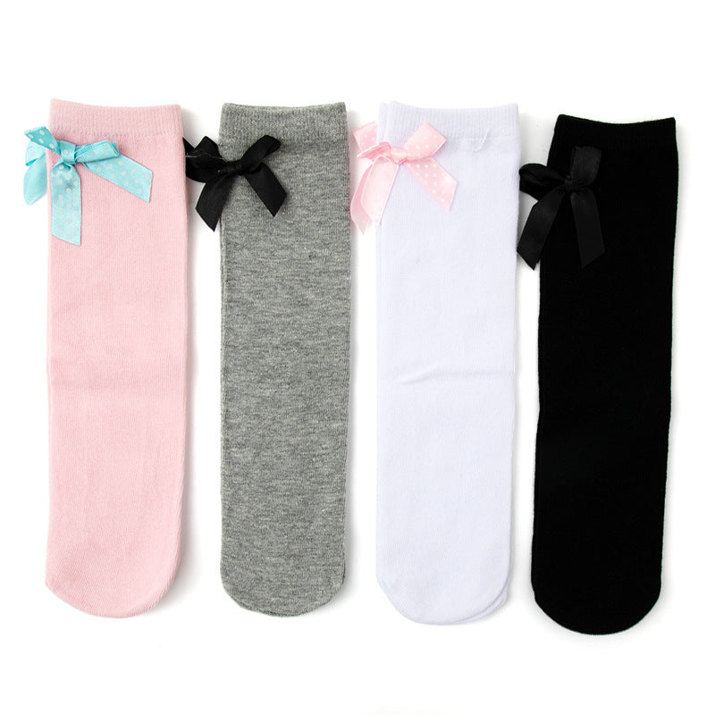 KID'S BASIC Girl's Middle Tube Solid Color Bow Princess Socks