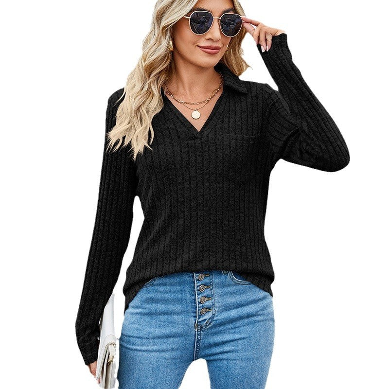 Women's Temperament Long Sleeve Solid Color Top