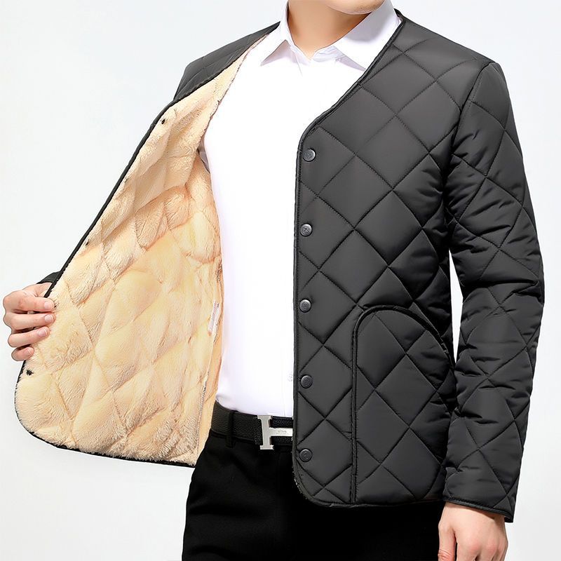 Men's Short Warm Fleece-lined Cotton Jacket