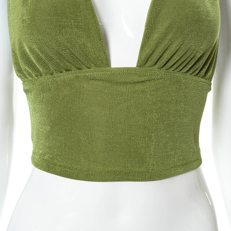 Sleeveless V-neck Revealing Navel And Back  Slim Body