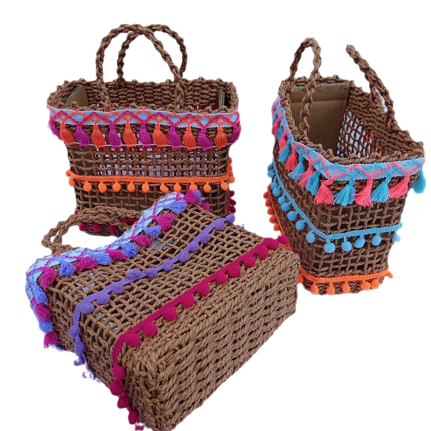 Hollow Out Straw Bag Ethnic Style Grid Woven Bag
