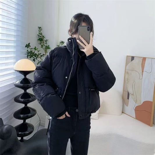 Women's Solid Color Short Warm Stand-up Collar Downcotton-padded Jacket