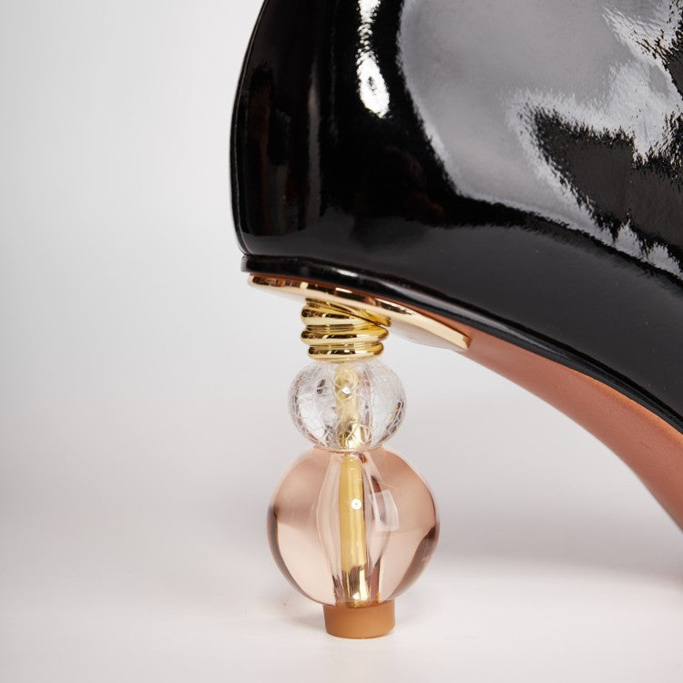 Women's Lace-up Zippered Crystal Heel Leather Martin Boots