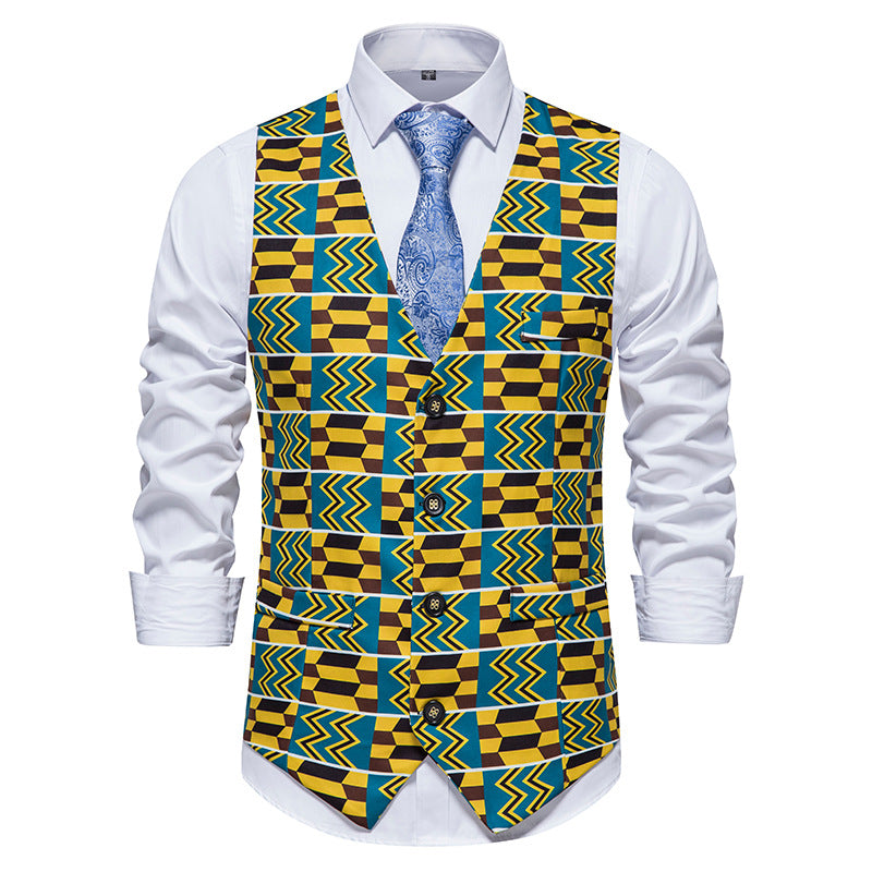 Men's Fashion Casual Patchwork Slim Fit Flower Vest