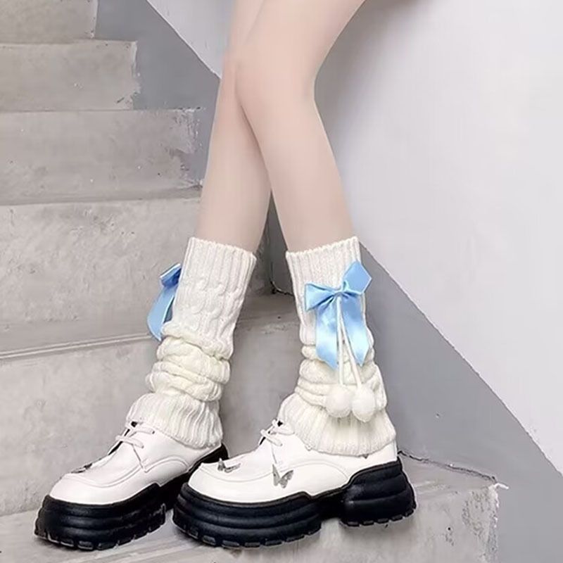Bowknot Fur Ball Small Leg Protector Warm Bunching Socks