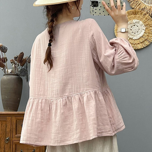 Women's Loose Double-layer Cotton Yarn Top Round Neck