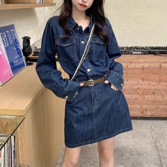 Womens Vintage Denim Dress With A Fitted Waist For A Slimming Look