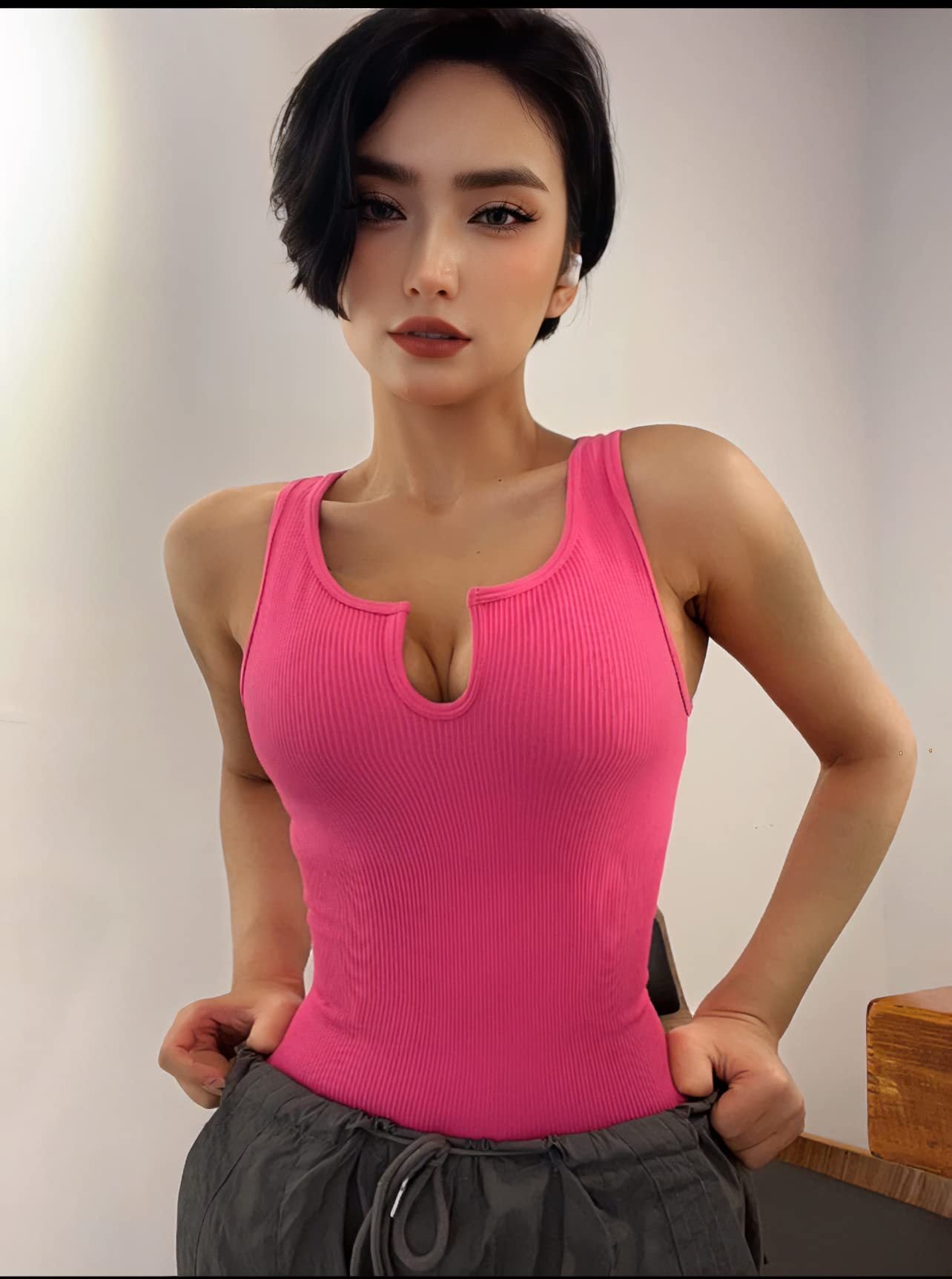Women's Yoga Pants Workout Ribbed Sleeveless Sports Jumpsuit